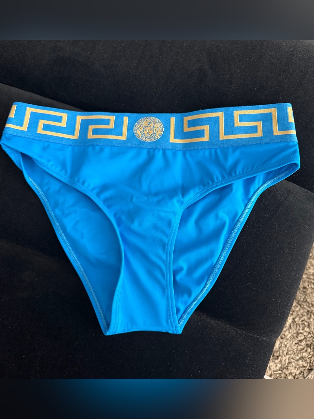 Versace Turquoise Bikini Bottom with Gold Logo Waistband